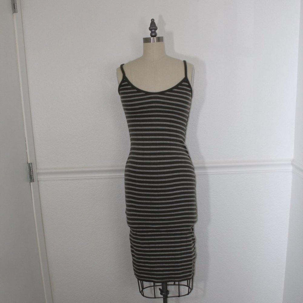 WILD FABLE OLIVE GREEN STRIPED KNIT BODYCON WITH BACK SLIT SIZE SMALL
